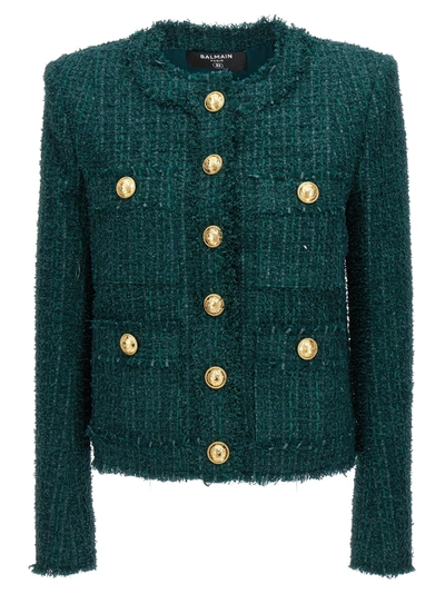 Balmain Giacca Tweed Bottoni Dorati Jackets Green
