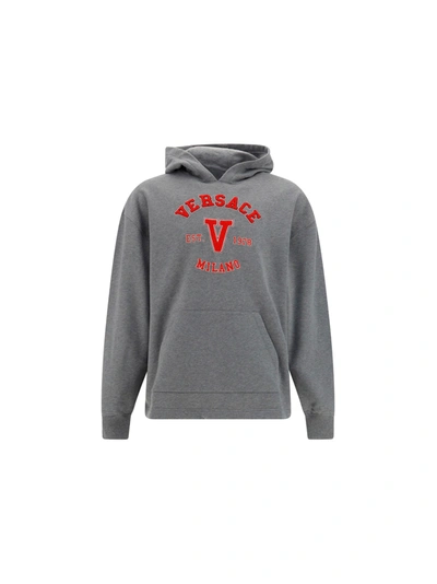 Versace Appliqué Logo Hoodie In Grey