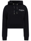 Balmain Cropped Flocked Organic Cotton-jersey Hoodie