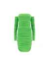 The Andamane Off-shoulder Draped Green Mini Dress By
