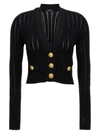 Balmain Structured Shoulder Black V-neck Cardigan With Decorative Buttons