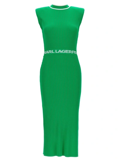 Karl Lagerfeld High-neck Midi Knit Dress In Green