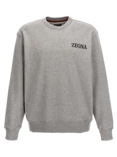 Zegna Logo Sweatshirt Gray In Gris
