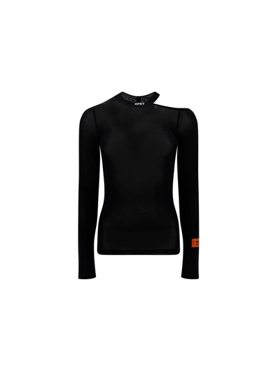 Heron Preston Black Viscose Long Sleeve T-shirt In 001 Black White