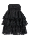 Rotate Birger Christensen Rotate Mini Black Flounced Dress With All-over Rhinestones Embellishment In Mesh Woman