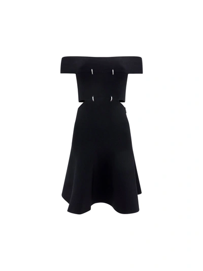 Alexander Mcqueen Cut-out Off-shoulder Flared Mini Dress In Black