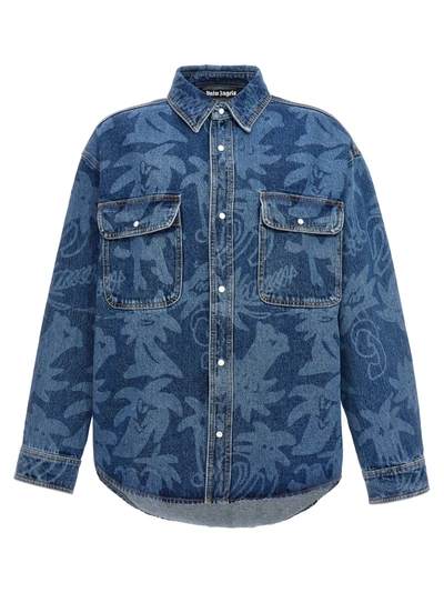 PALM ANGELS PALMITY ALLOVER LASER CASUAL JACKETS, PARKA BLUE