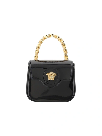 Versace Patent Bag In Black+gold