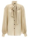 Balmain Printed Pussy Bow Silk Blouse