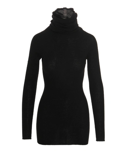 Rick Owens Roll-neck Virgin Wool Top In Black