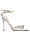 Mach&mach Double Bow Crystal-embellished Pvc Heeled Sandals