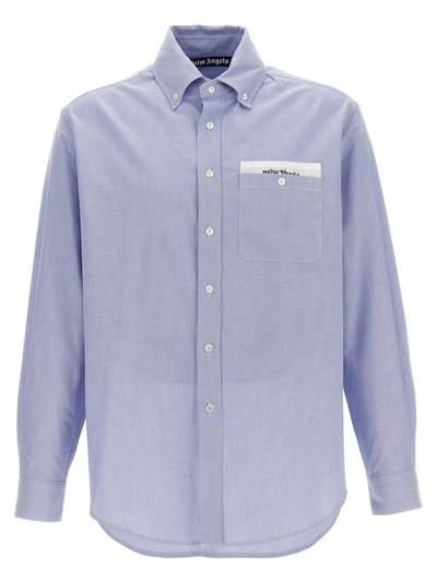 Palm Angels Sartorial-tape Cotton Shirt In Light Blue