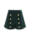 Balmain Frayed Button-embellished Bouclé Shorts