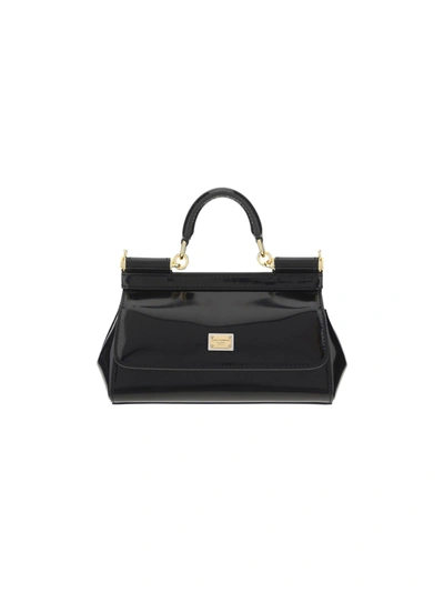 Dolce & Gabbana Sicily M In Dauphine Leather In Nero