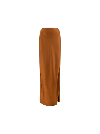 Saint Laurent Organic Silk Skirt In Beige