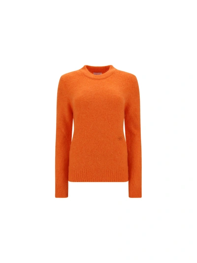 Ganni Brushed Knit Sweater In Vibrant Orange