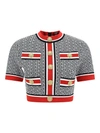 Balmain Monogram Jacquard Short Sleeve Crop Sweater