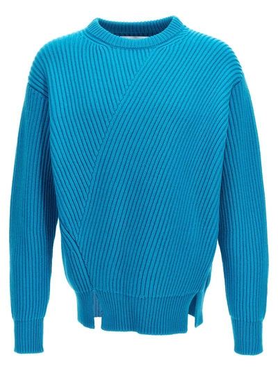 Jil Sander Ribbed Fine Wool Sweater In Azul Claro