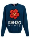 Kenzo Logo And Flower Wool Sweater In Blue