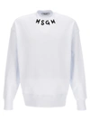 Msgm White Cotton Crewneck Sweatshirt Brush Logo Print On Neck In White