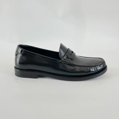 Pre-owned Saint Laurent Le Monogram Black Leather Loafers, 38