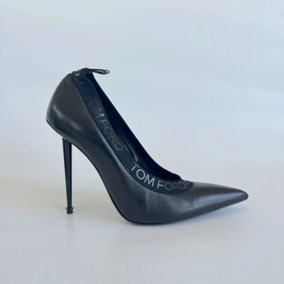 Pre-owned Tom Ford Black Leather And Elastic Logo Pointed Toe Pumps, 38.5