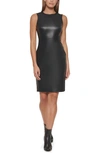 Calvin Klein Solid Faux-leather Tie-waist Sheath Dress In Black