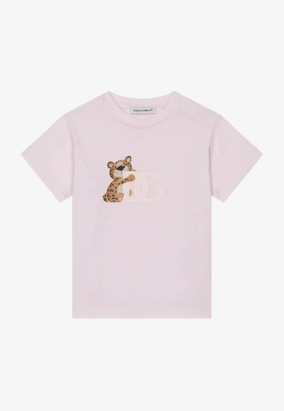 Dolce & Gabbana Leopard Logo T-shirt (3-30 Months) In Pink