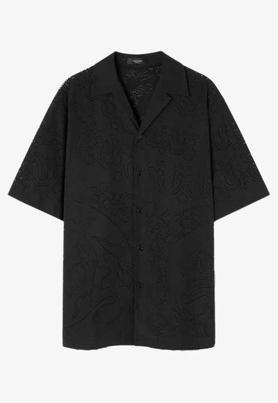 Versace Barocco Laser-cut Shirt, Male, Black, 52