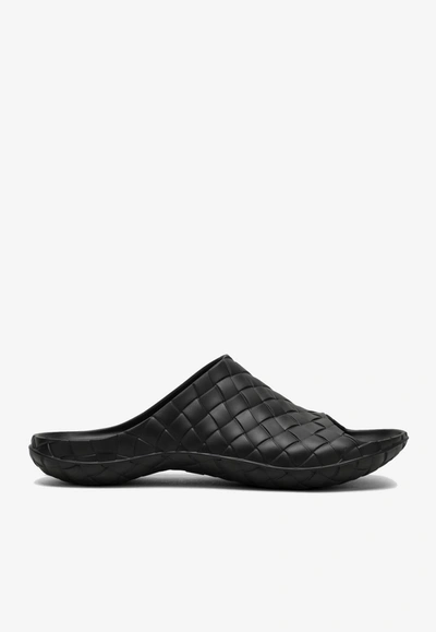 Bottega Veneta Intrecciato Rubber Slides In Black