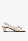 ROGER VIVIER BELLE VIVIER 45 METAL BUCKLE SANDALS IN PATENT LEATHER