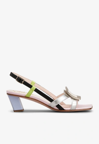 Roger Vivier Belle Vivier 45 Metal Buckle Sandals In Patent Leather In Multicolor