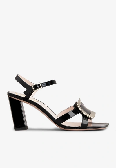 Roger Vivier Belle Vivier 75 Metal Buckle Sandals In Patent Leather In Black