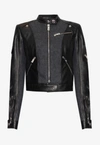 VERSACE BIKER JACKET IN DENIM AND LEATHER