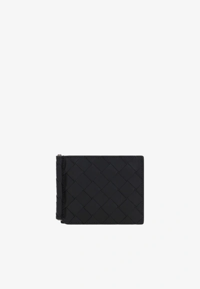 Bottega Veneta Bill Clip Wallet In Intrecciato Leather In Black