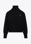 Kenzo Boke Flower Turtleneck Wool Sweater In Black