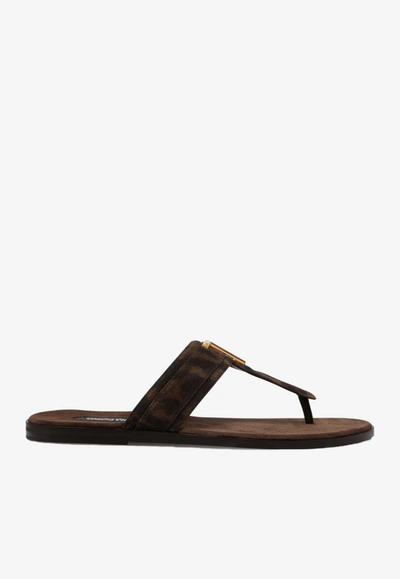 Tom Ford Brighton Tf Logo Suede Sandals In Brown