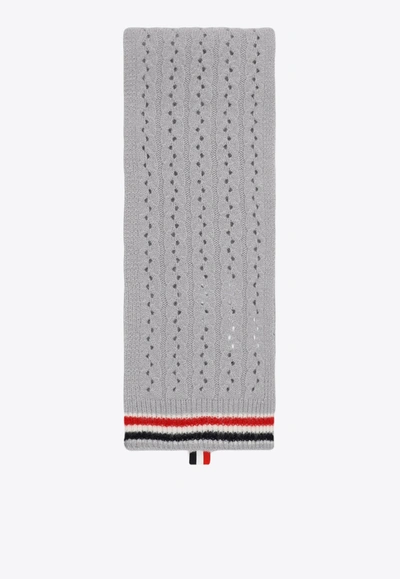 Thom Browne Cable Pointelle-knit Scarf In Gray