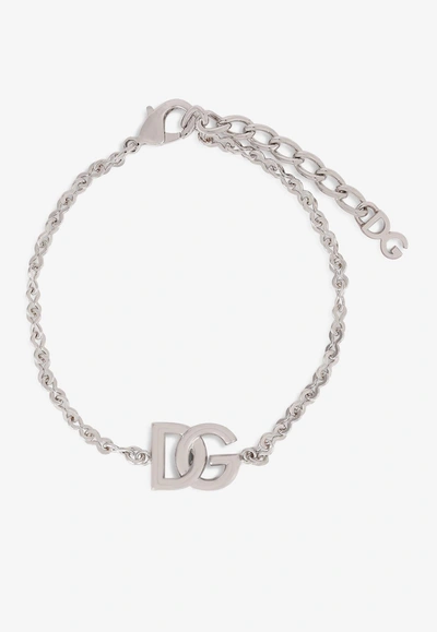 Dolce & Gabbana Chain Logo Monogram Bracelet In Silver