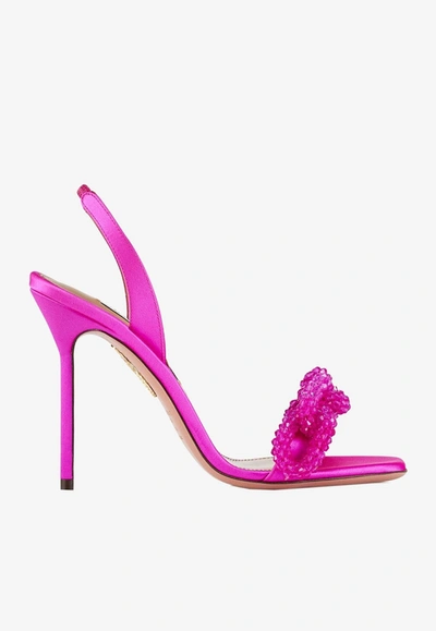 Aquazzura Chain Of Love 105 Slingback Sandals In Satin In Pink