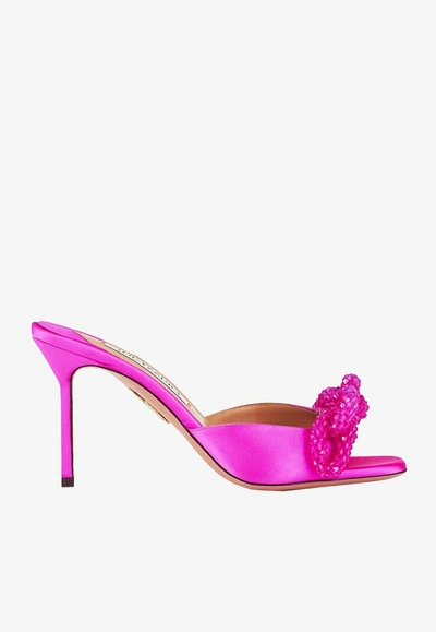 Aquazzura 85mm Chain Of Love Satin Mules In Exotic Orchid
