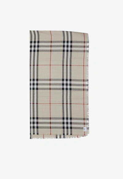 Burberry Check Motif Scarf In Beige