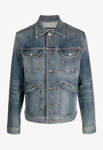 Tom Ford Classic Washed Denim Jacket In Blue