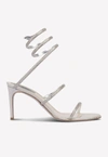 René Caovilla Cleo Crystal-embellished Leather Heeled Sandals In Gray