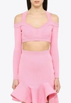 ALEXANDER MCQUEEN COLD-SHOULDER KNITTED CROPPED TOP
