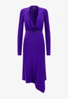 Tom Ford Plunging Zipper Convertible Asymmetric Jersey Midi Dress In Purple