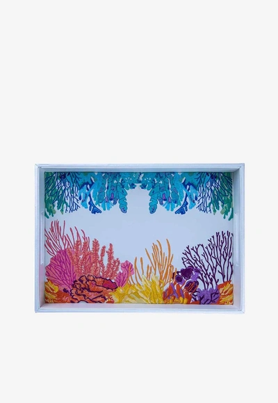Stitch Coral Embroidered Tray In Multicolor