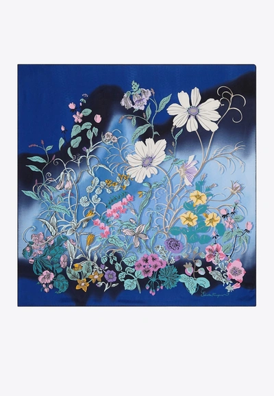 Ferragamo Corisia-print Silk Foulard In Blue