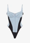 Mugler Denim Corset Bodysuit In Blue