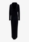 Versace Draped Turtleneck Long-sleeve Cady Gown In Black